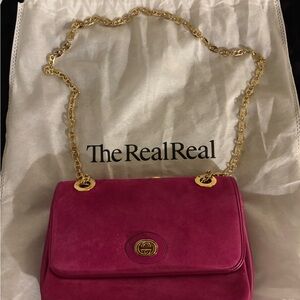 Gucci Fuchsia Suede Shoulder Bag with Gold Chain